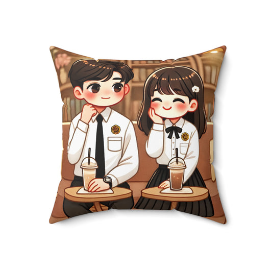 Cute Couple Coffee Shop Decorative Pillow