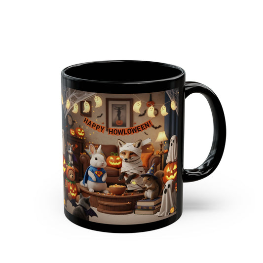 Halloween Cat Mug, Cozy Black Mug, Cute Pet Mug Gift, Animal Lover's Coffee Cup, Happy Howloween Design