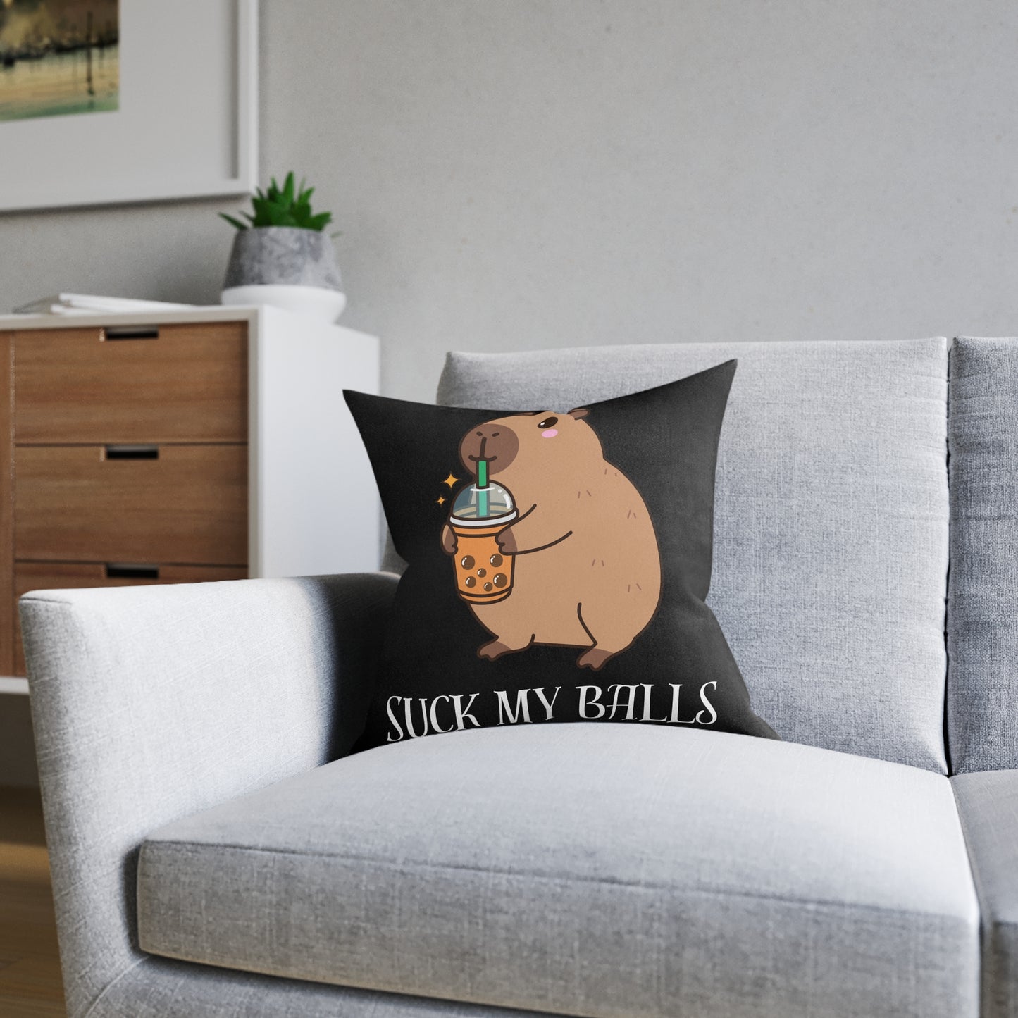 Funny Capybara Square Pillow – ‘Suck My Balls’ Decorative Cushion