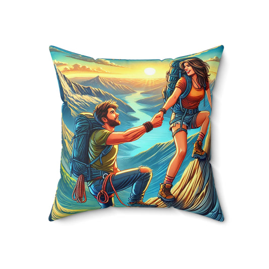 Adventure Seekers Square Pillow - 'Reach New Heights' Design