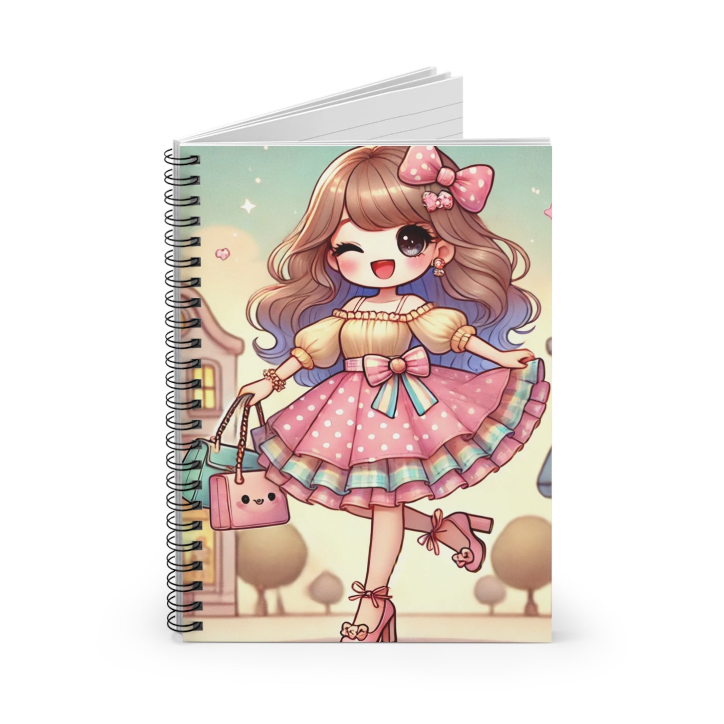Cute Kawaii Spiral Notebook - Ruled Line with Adorable Fashion Girl Design
