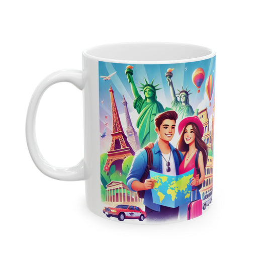 Travel Themed Ceramic Mug - Explore the World Design, 11oz & 15oz - Perfect Gift for Travelers