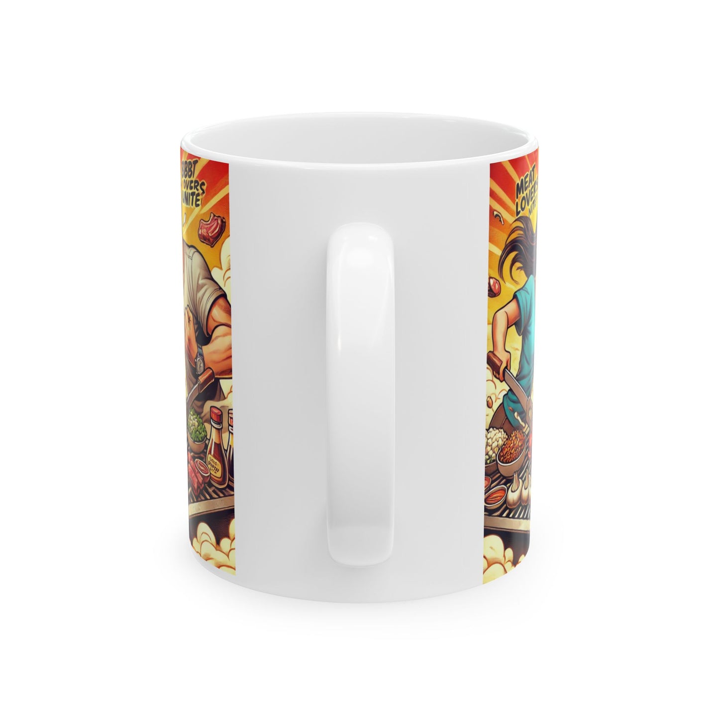 Meat Lovers Unite Ceramic Mug - Fun Foodie Gift for BBQ Enthusiasts