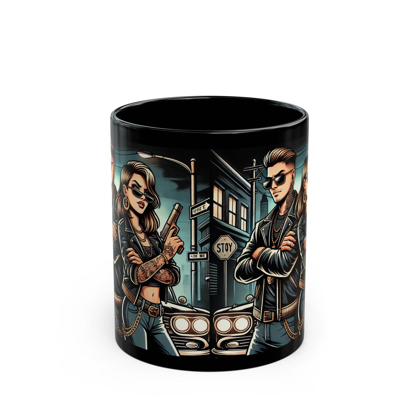 Rebel Duo Black Mug - 11oz & 15oz | Edgy Coffee Cup for Motorbike Lovers