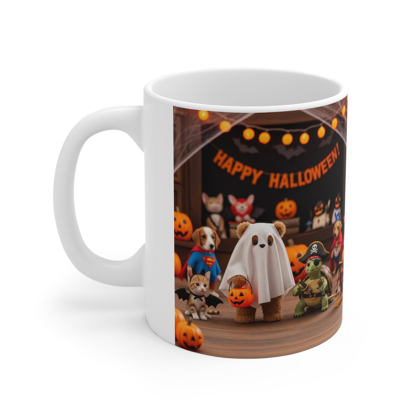Halloween Animal Mug, Cute Pet Ghosts Mug, 11oz Festive Coffee Cup, Dog Cat Halloween Gift, Spooky Themed Drinkware