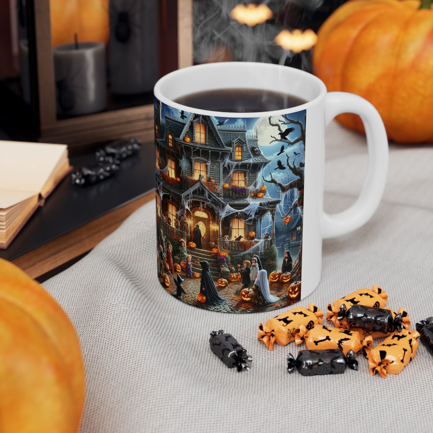 Halloween-Themed Ceramic Mug for Cozy Sips, Perfect for Fall Gatherings, Spooky Season, and Gift Giving