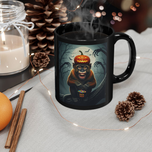 Halloween Monkey Mug, Cute Black Mug, Gift for Halloween Lovers, Fall Decor, Spooky Mug for Coffee or Tea