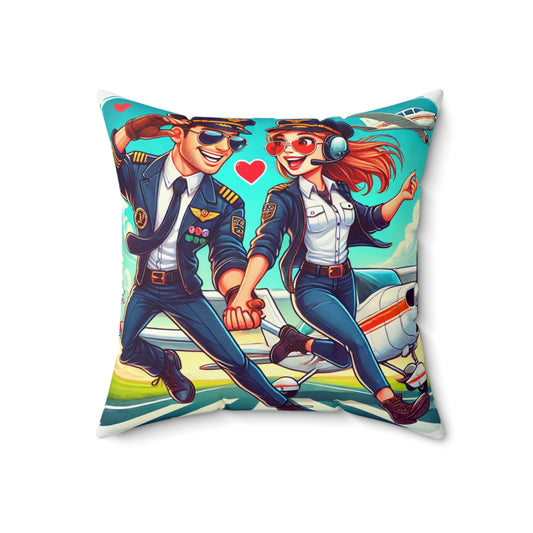 Pilot Love Square Pillow - Fun Aviation Decor for Travel Lovers