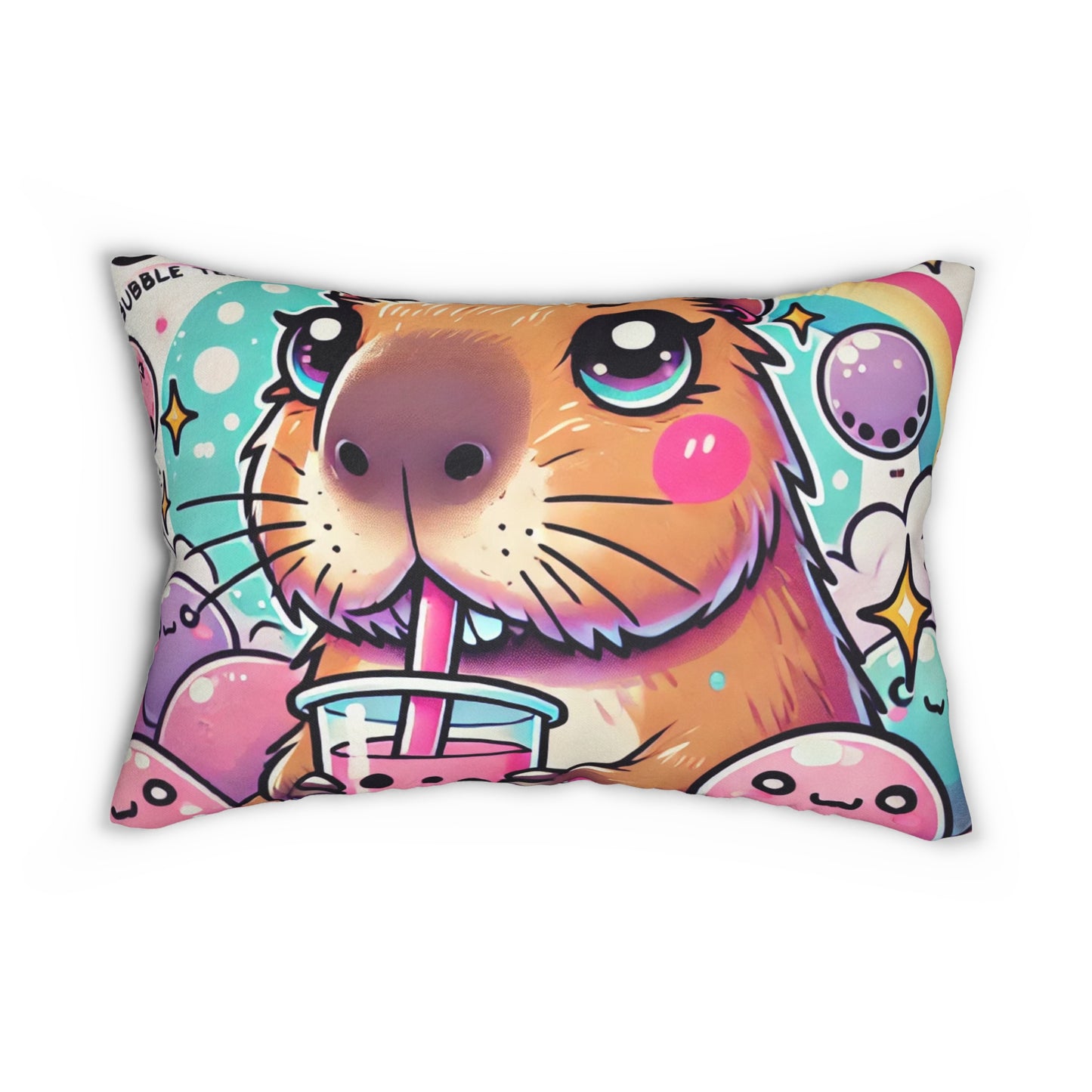 Cute Capybara Bubble Tea Lumbar Pillow – Whimsical Decorative Cushion for Anime Lovers