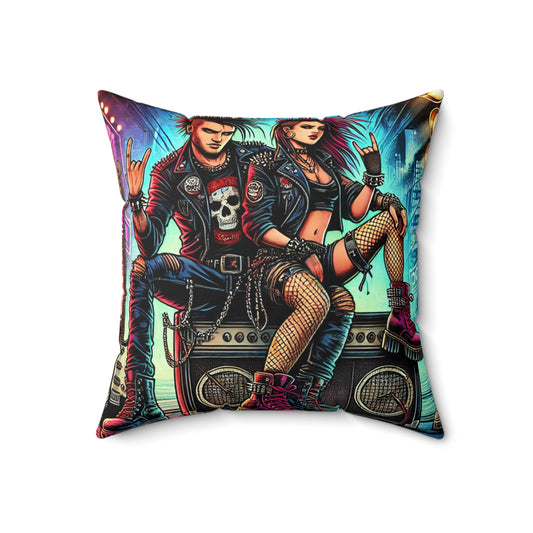 Punk Rock Square Pillow - Vibrant Retro Design for Music Lovers