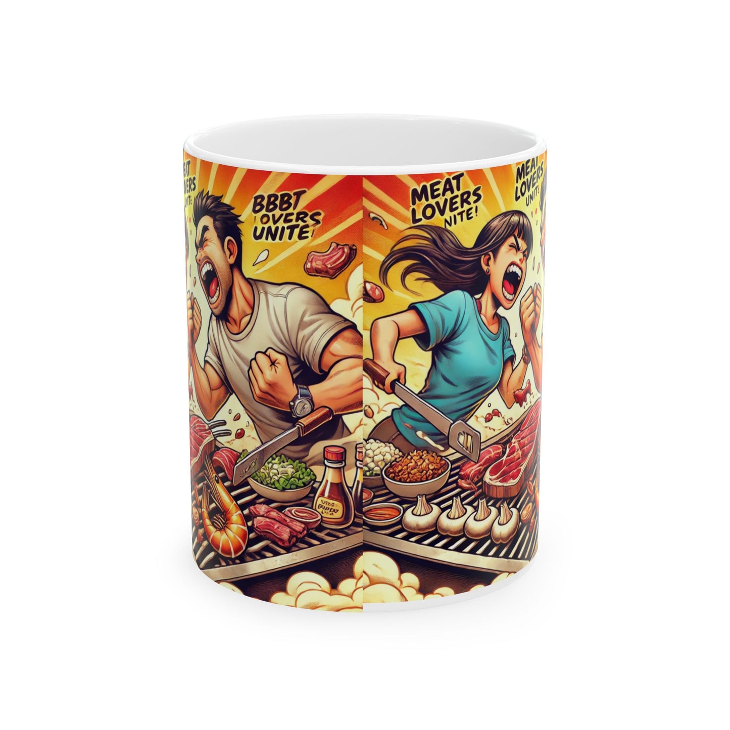 Meat Lovers Unite Ceramic Mug - Fun Foodie Gift for BBQ Enthusiasts
