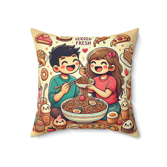 Cute Foodie Square Pillow – "Served Fresh" Design