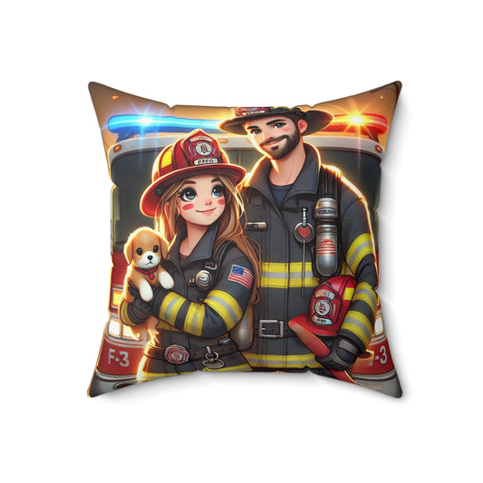 Firefighter Love Square Pillow - Cozy Home Decor for Firefighter Fans