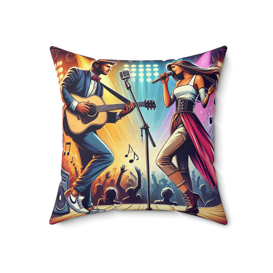 Musical Love Square Pillow | Vibrant Stage Performance Design