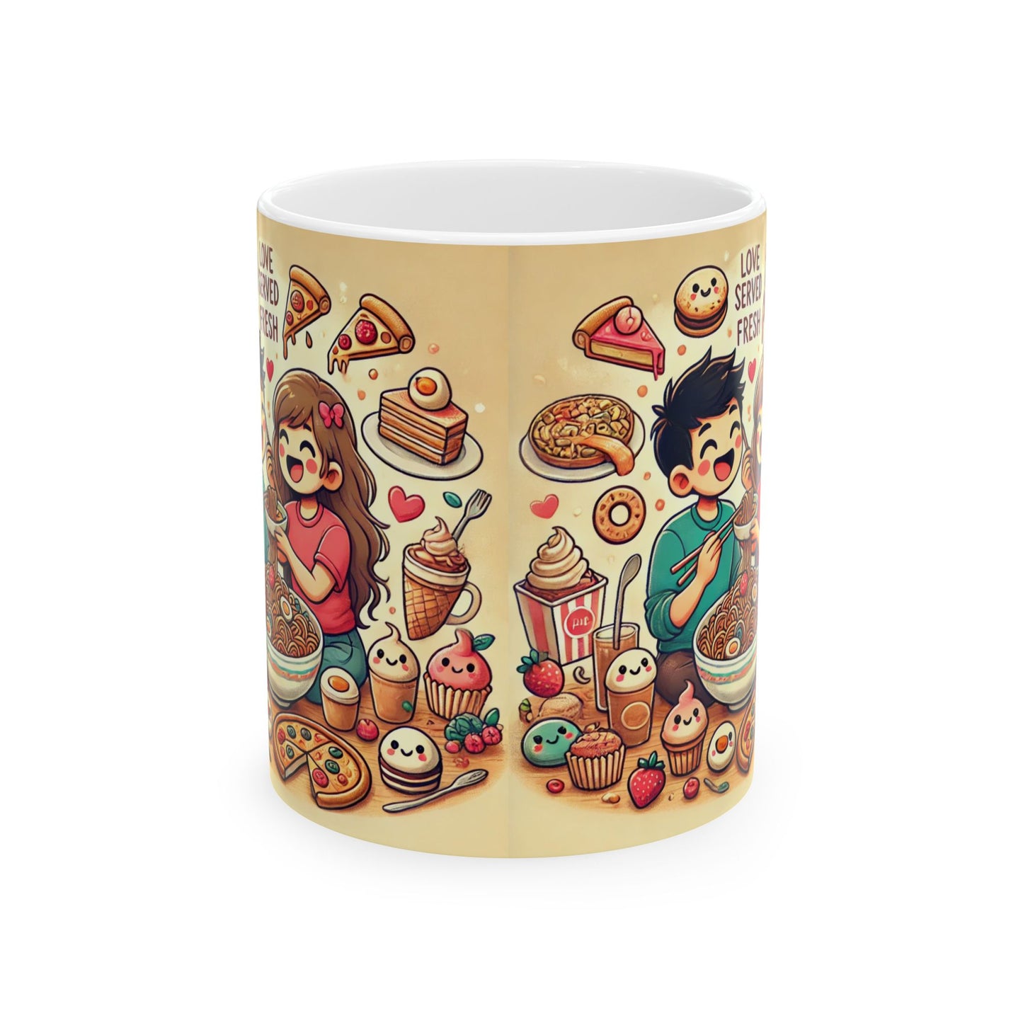 Cute Foodie Love Ceramic Mug - Perfect Gift for Food Lovers & Couples