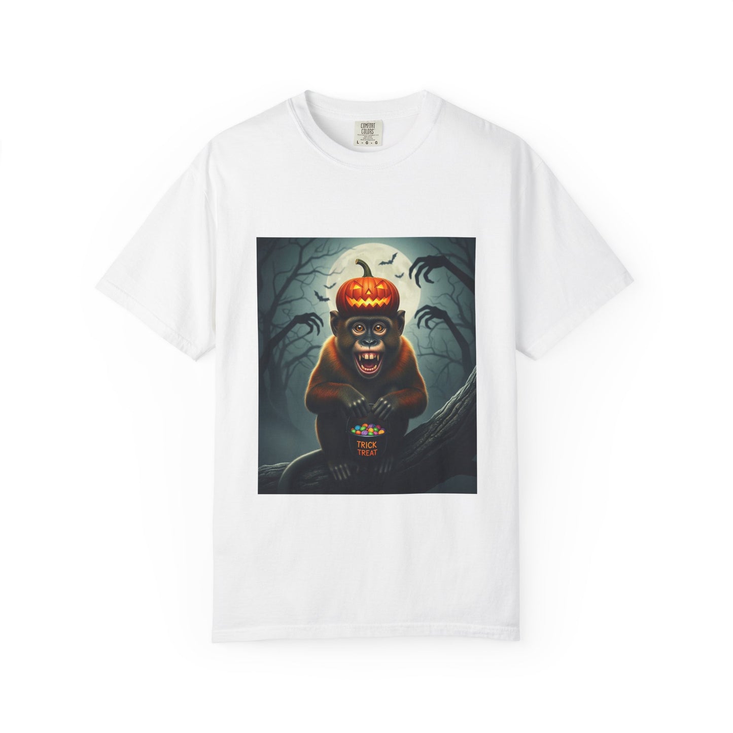 Halloween Monkey Graphic T-shirt, Unisex Tee for Halloween, Pumpkin Design, Spooky Shirt, Fun Costume Top