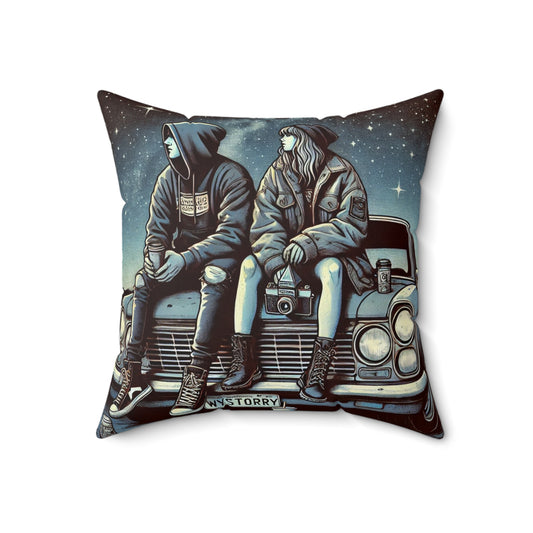 Retro Adventure Square Pillow - Cozy Decor for Travelers