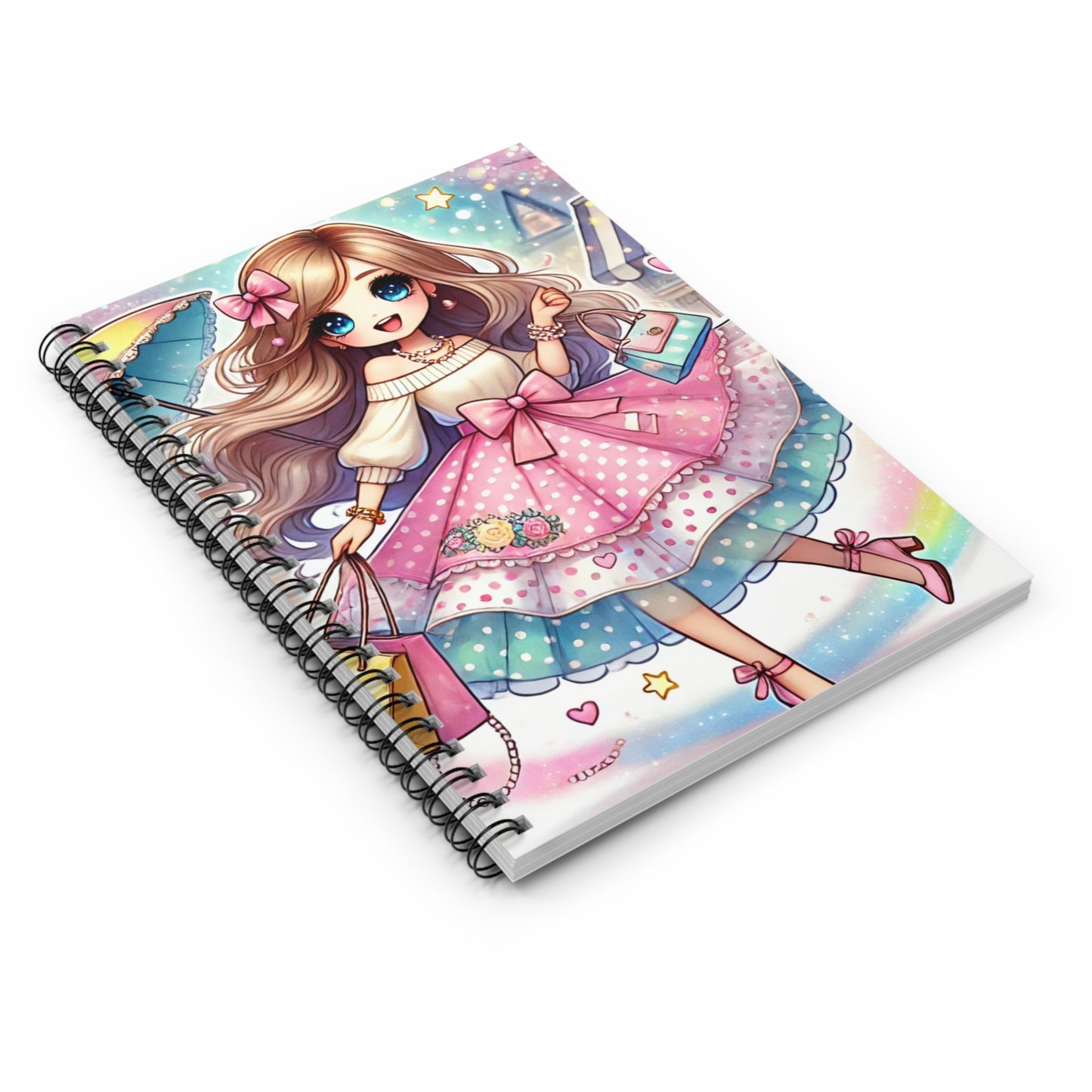 Cute Kawaii Spiral Notebook - Ruled Line with Fashion Illustration