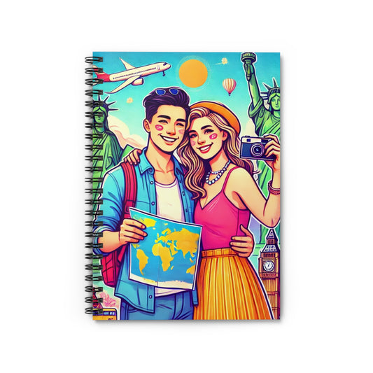 Travel Adventure Spiral Notebook - Ruled Lines with World Map Design