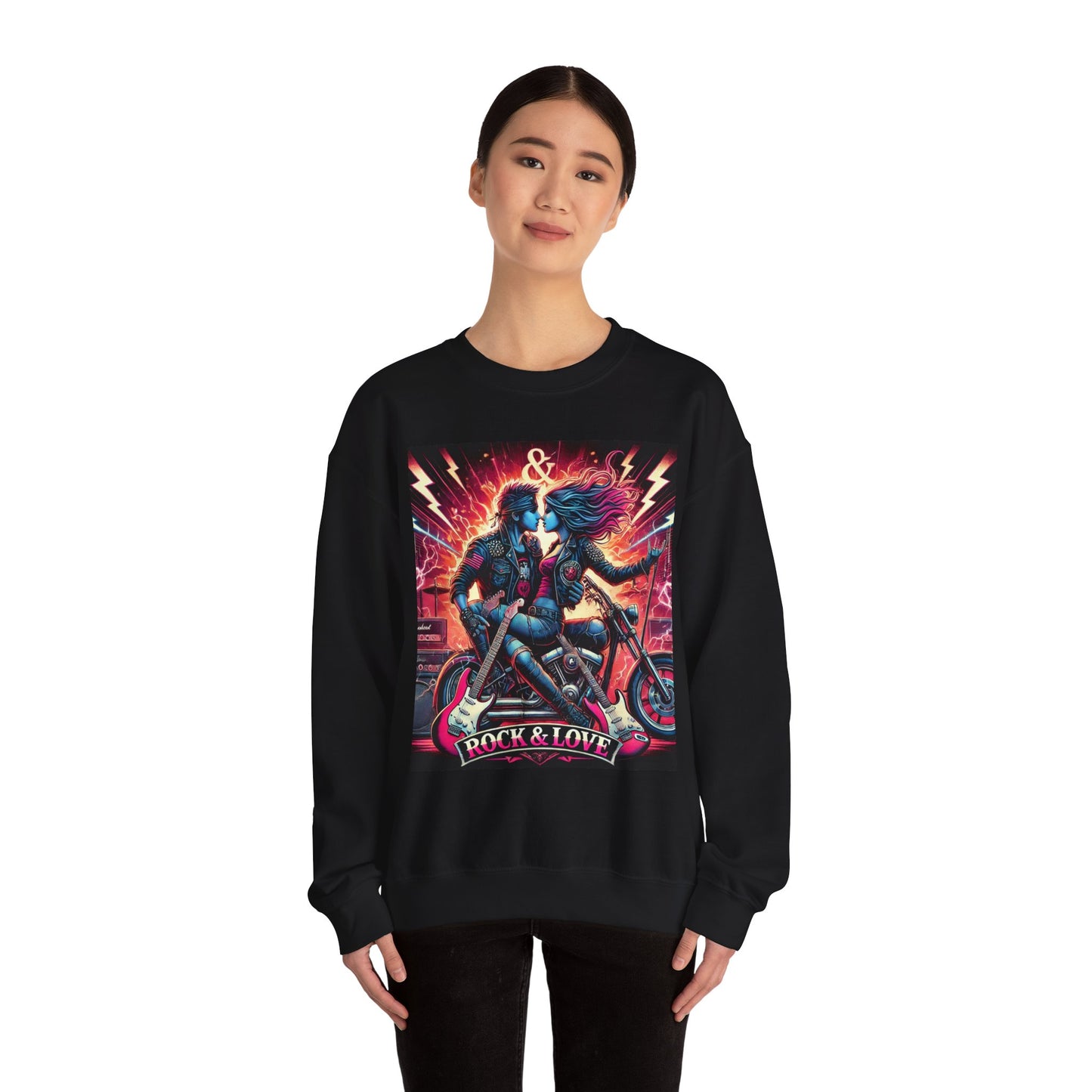 Rock & Love Unisex Heavy Blend Crewneck Sweatshirt - Vintage Biker Style