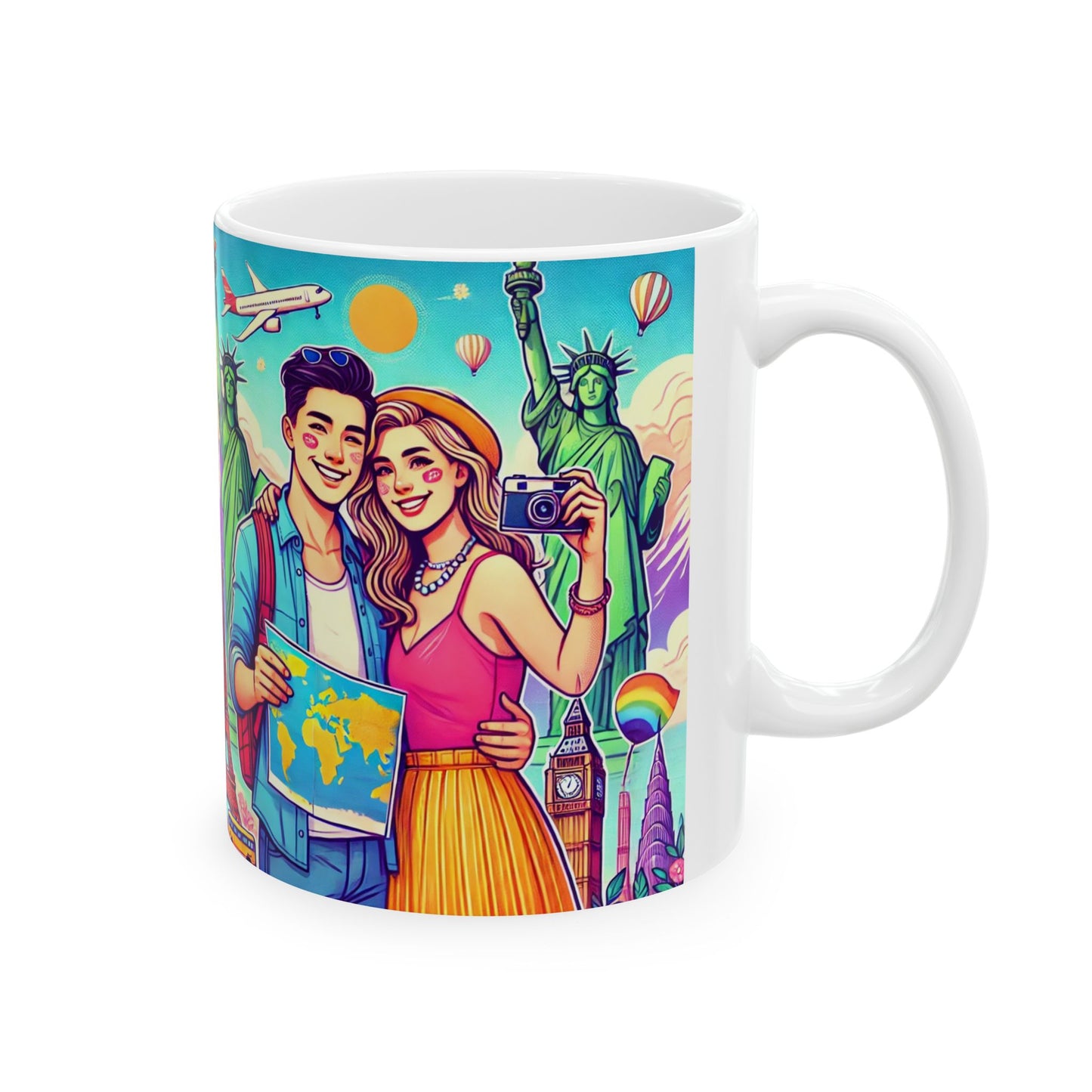 Travel-Themed Ceramic Mug - 11oz & 15oz - Explore the World with Iconic Landmarks
