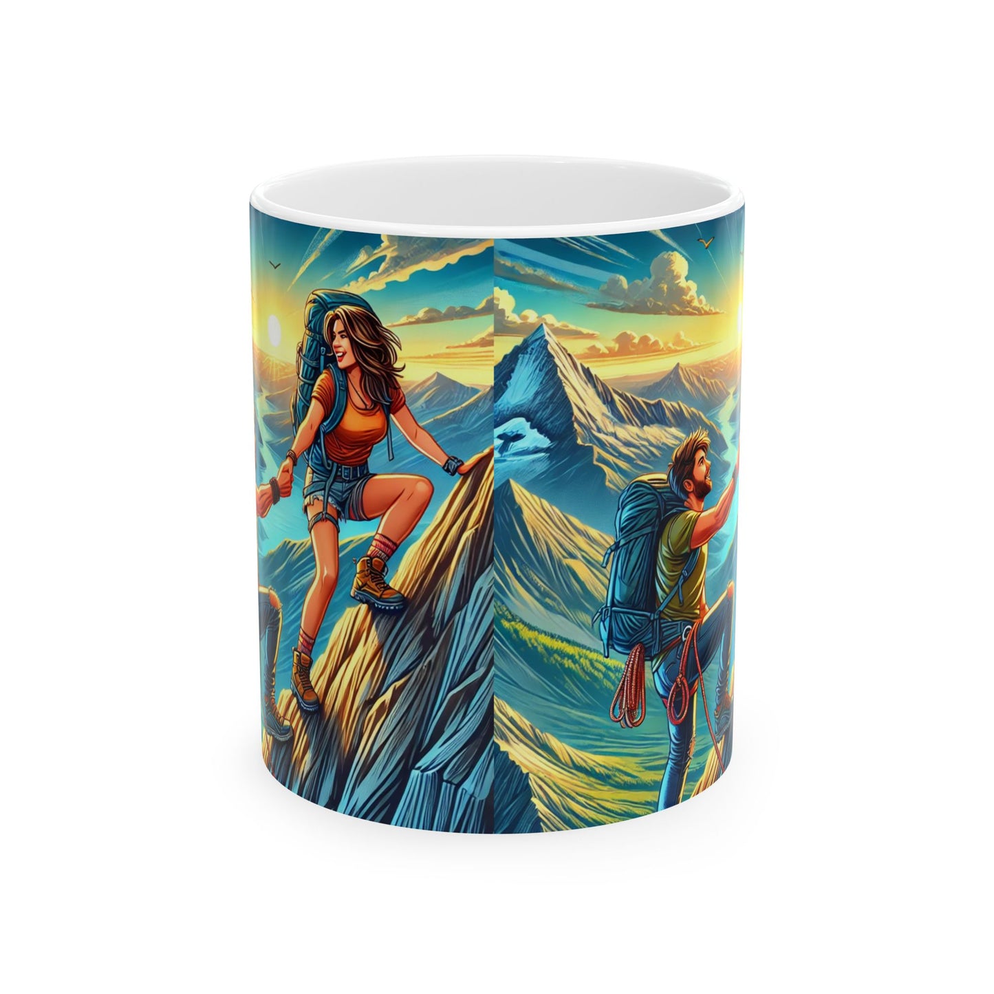 Adventure Seekers Ceramic Mug - Mountain Climbing Design (11oz, 15oz)