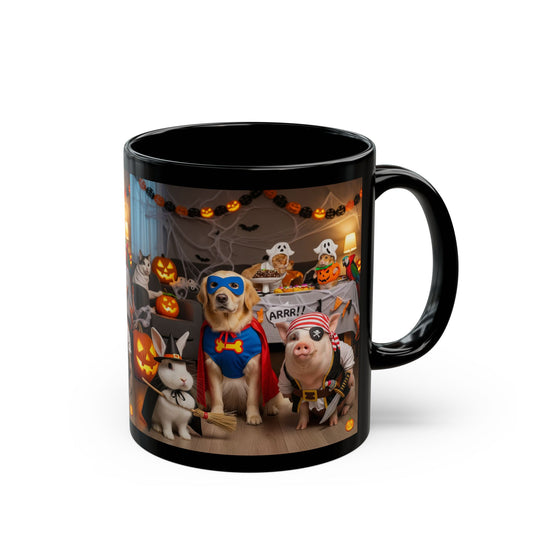 Halloween Animal Mug - Cute Dog and Pig Design for Fall, Pet Lover Gift, Funny Coffee Cup, Halloween Decor