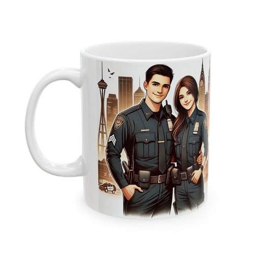 Cityscape Police Officer Ceramic Mug - 11oz & 15oz