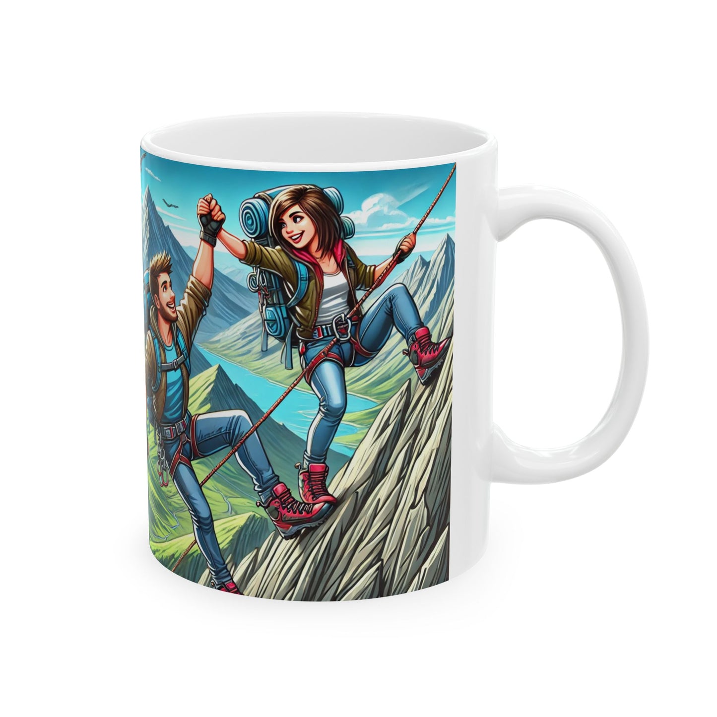 Adventure Lovers Ceramic Mug - Hiking & Climbing Design (11oz, 15oz)