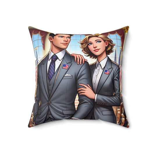 Patriotic Couple Square Pillow - Elegant Home Decor for Celebrations
