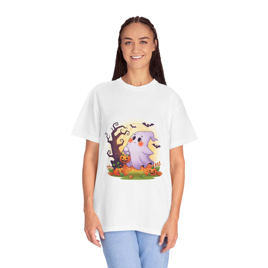 Halloween Ghost T-Shirt - Cute Unisex Garment-Dyed Tee, Perfect for Fall, Trick or Treat, Spooky Season, Autumn Celebrations