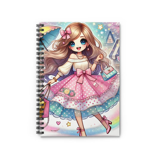 Cute Kawaii Spiral Notebook - Ruled Line with Fashion Illustration
