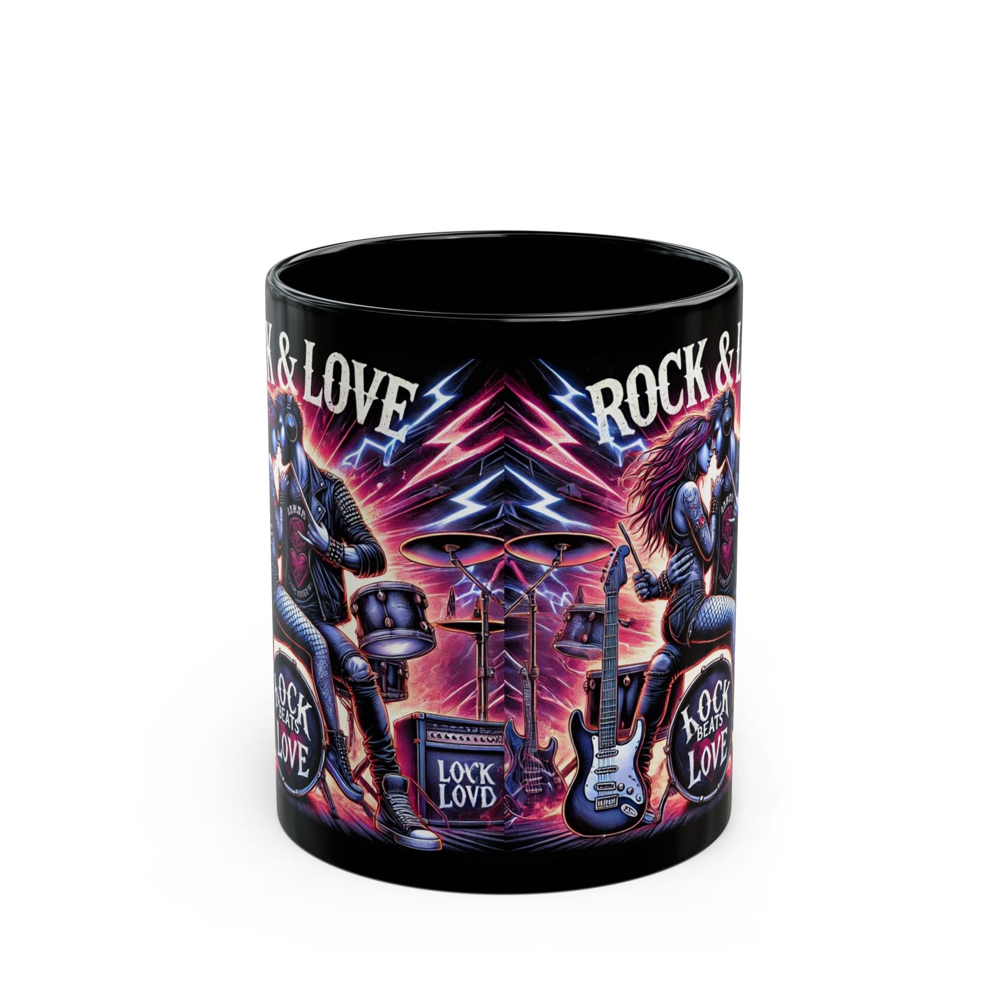 Rock & Love Themed Black Mug | Perfect Gift for Music Lovers & Couples
