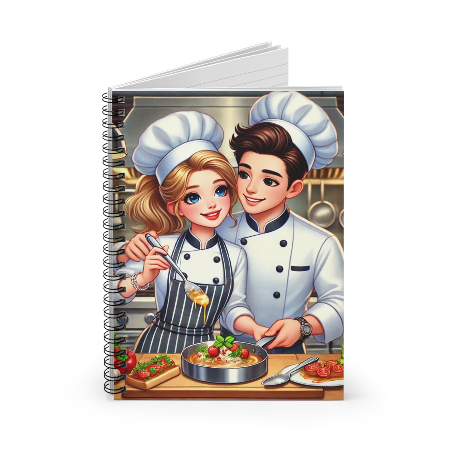Romantic Chef Spiral Notebook - Ruled Lines, Cute Cooking Design for Food Lovers