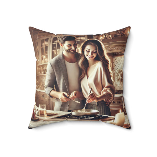 Romantic Kitchen Square Pillow - Cozy Home Decor for Couples
