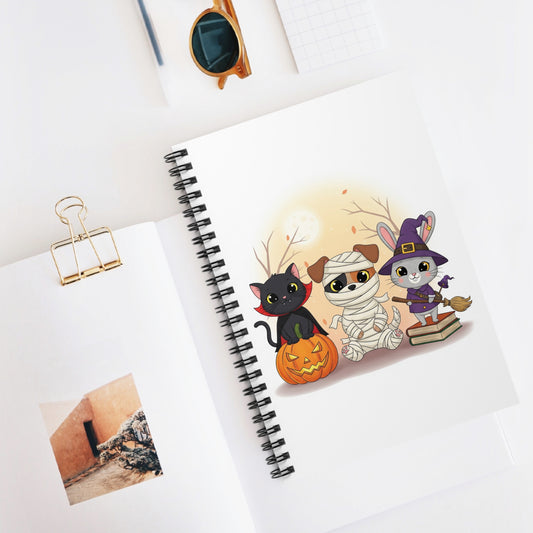 Halloween-Themed Spiral Notebook, Cute Cat and Mummy Design, Ideal for Kids, Journaling, School, Gifts, Fall Decor
