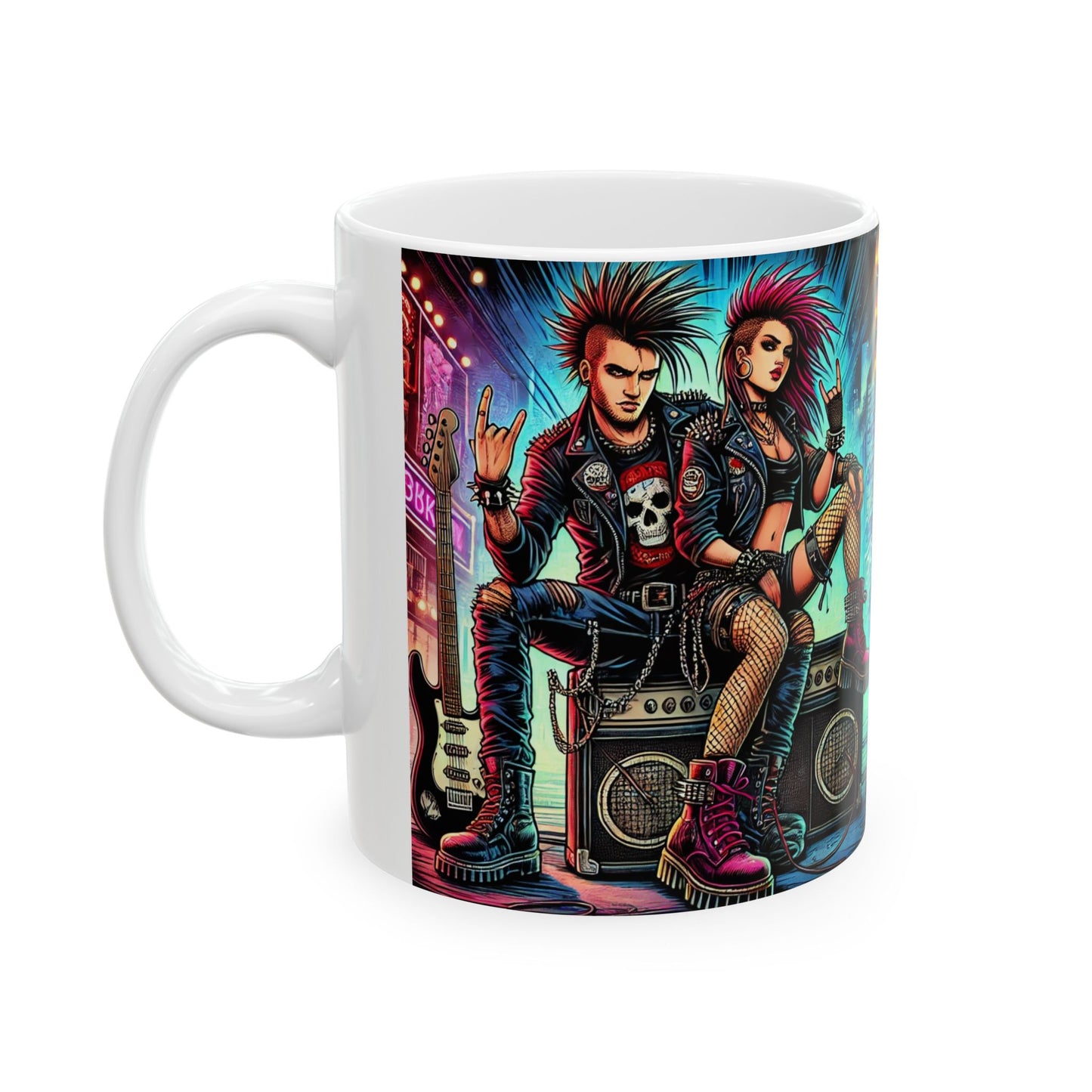 Punk Rock Ceramic Mug – 11oz & 15oz | Vibrant Goth Design for Music Lovers