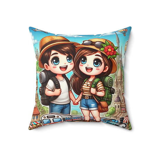 Cute Adventure Couple Square Pillow - Cozy Home Decor