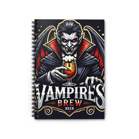Gothic Spiral Notebook - Vampires Brew Design, Perfect for Halloween, Journaling, Sketching, Gift for Horror Fans, Notebook for Beer Lovers