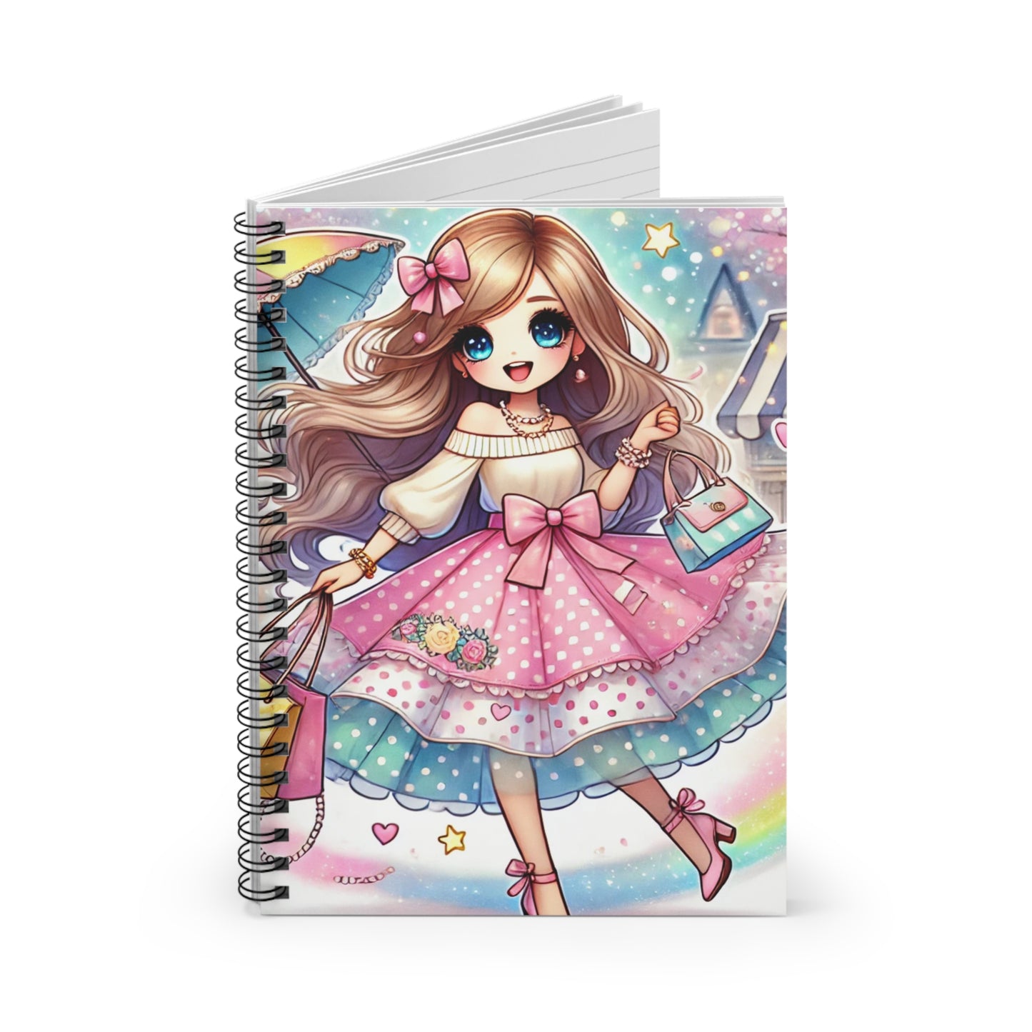 Cute Kawaii Spiral Notebook - Ruled Line with Fashion Illustration