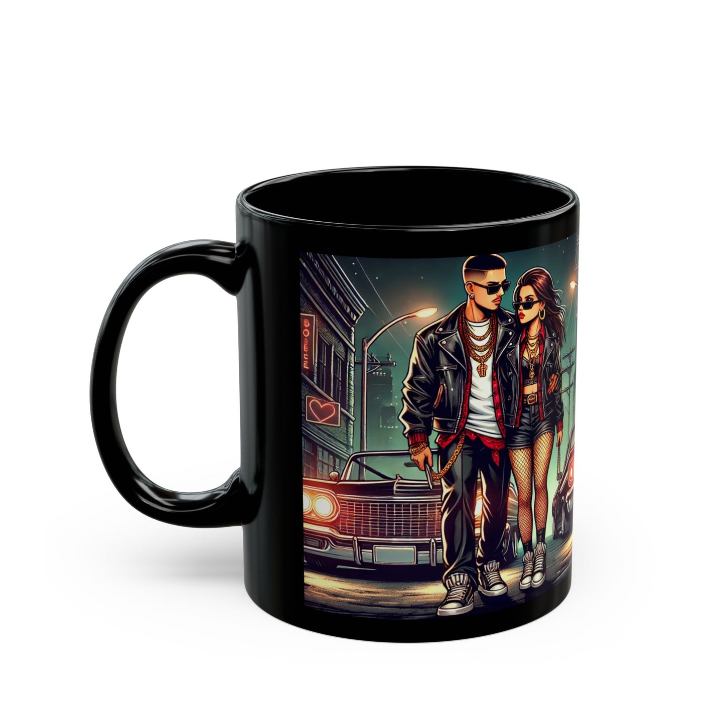 Retro Couple Black Mug – 11oz & 15oz | Cool Vintage Vibe, Perfect Gift for Car Lovers & Couples