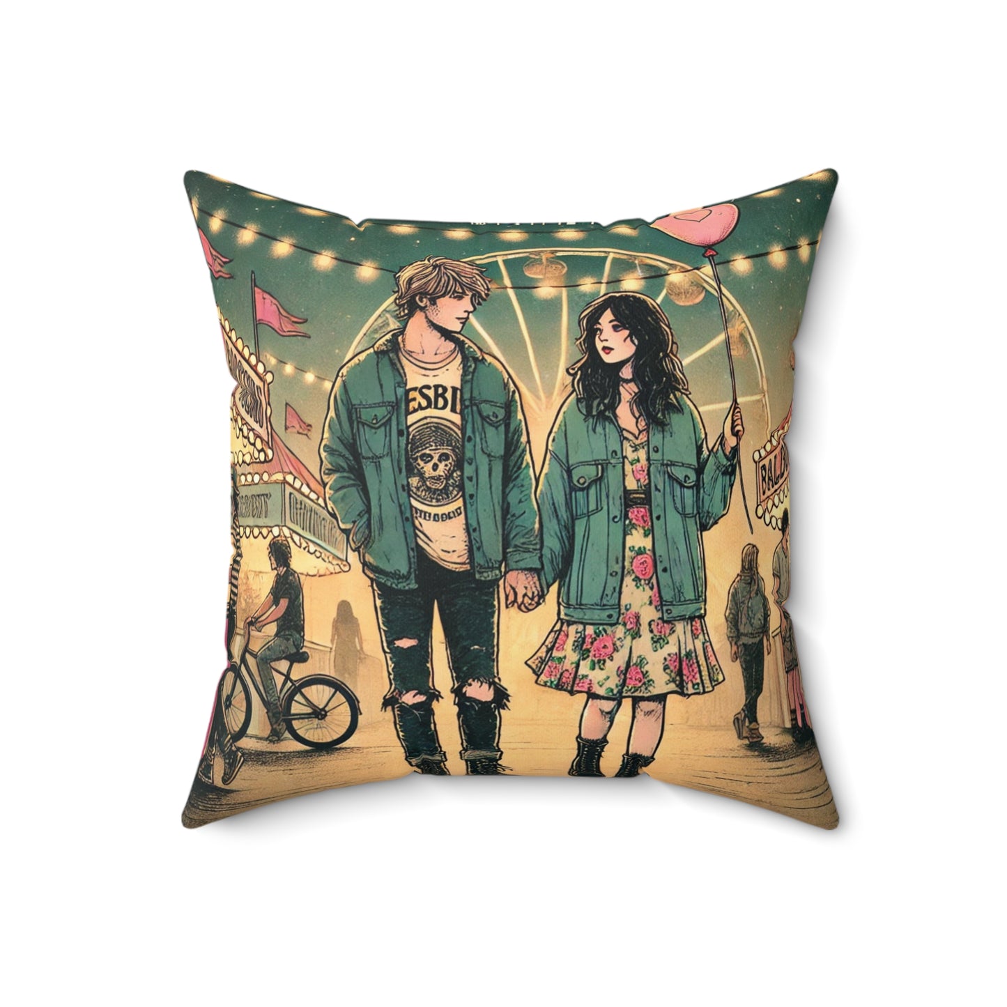 Romantic Fairground Square Pillow - Cozy Home Décor for Couples