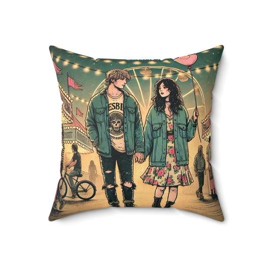 Romantic Fairground Square Pillow - Cozy Home Décor for Couples