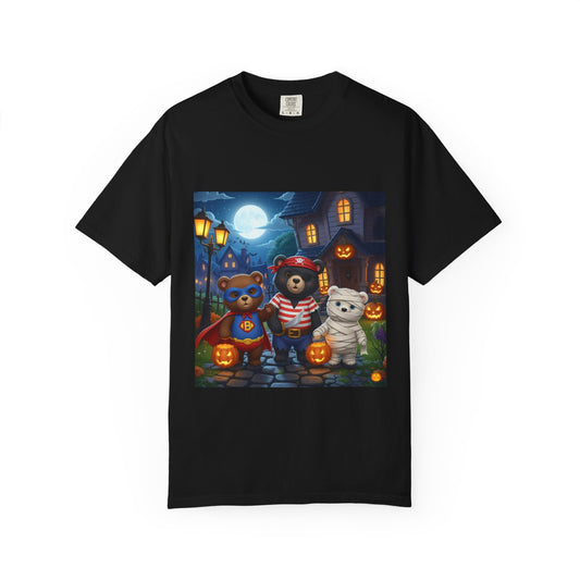 Halloween Bear Trio T-shirt, Unisex T-shirt for Halloween, Cute Graphic Tee, Cozy Casual Wear, Festival Outfit, Spooky Apparel