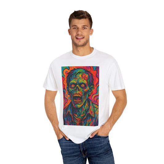 Vibrant Zombie Art T-Shirt, Unisex Graphic Tee for Halloween, Horror Fan Gift, Festival Wear, Eye-Catching Streetwear
