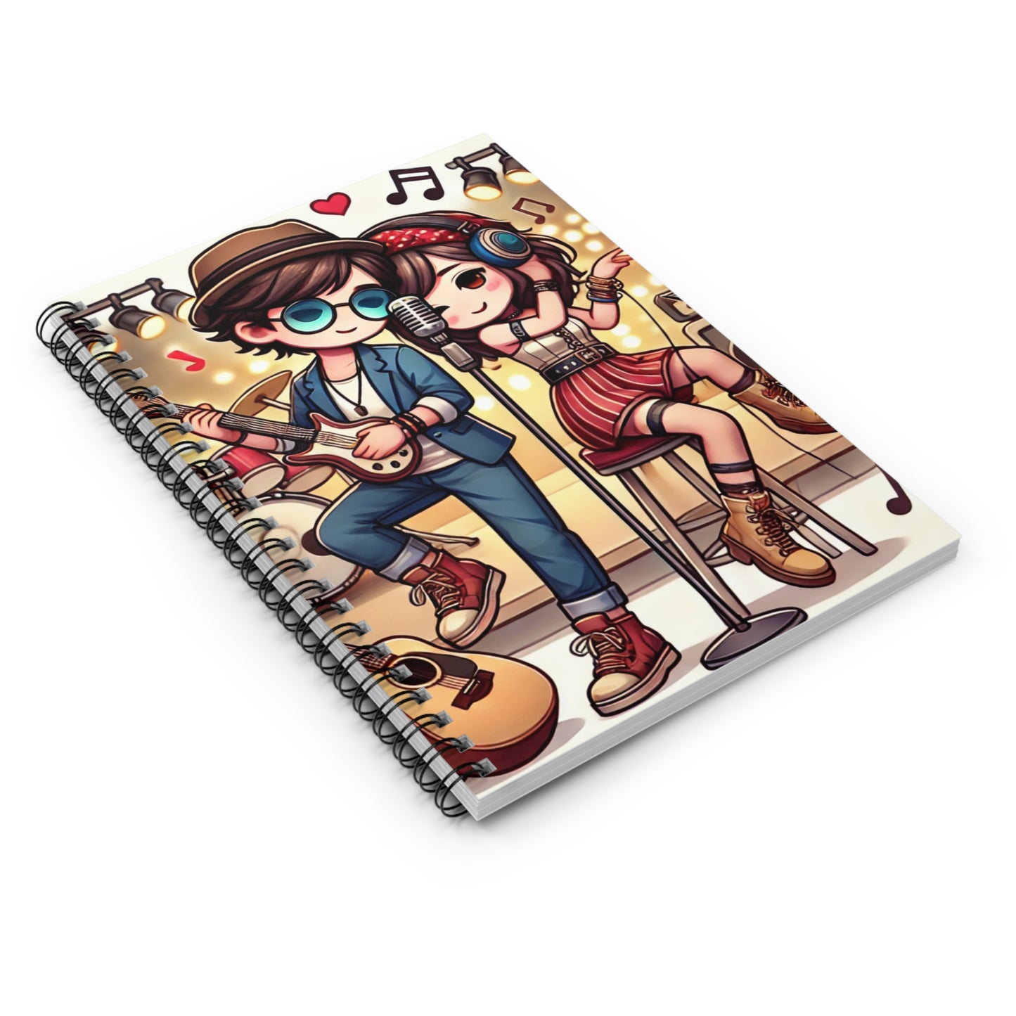 Musical Love Spiral Notebook - Ruled Line, Cute Couple Design