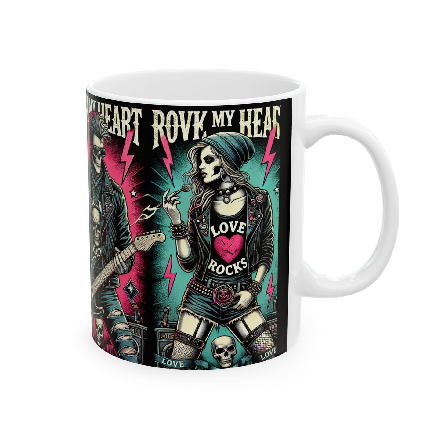 Rock & Love Graphic Ceramic Mug - Perfect Gift for Music Lovers