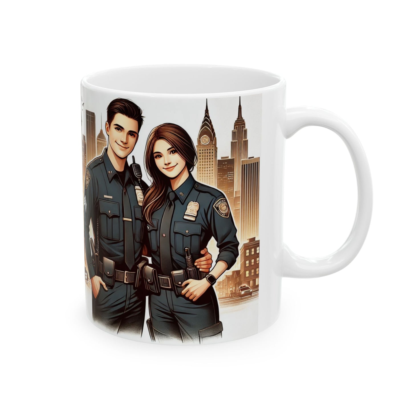 Cityscape Police Officer Ceramic Mug - 11oz & 15oz