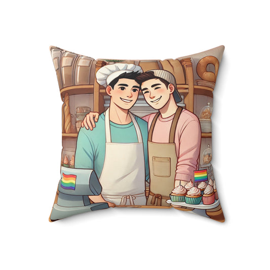 Rainbow Bakery Love Square Pillow - Cozy Home Decor for LGBTQ+ Celebrations