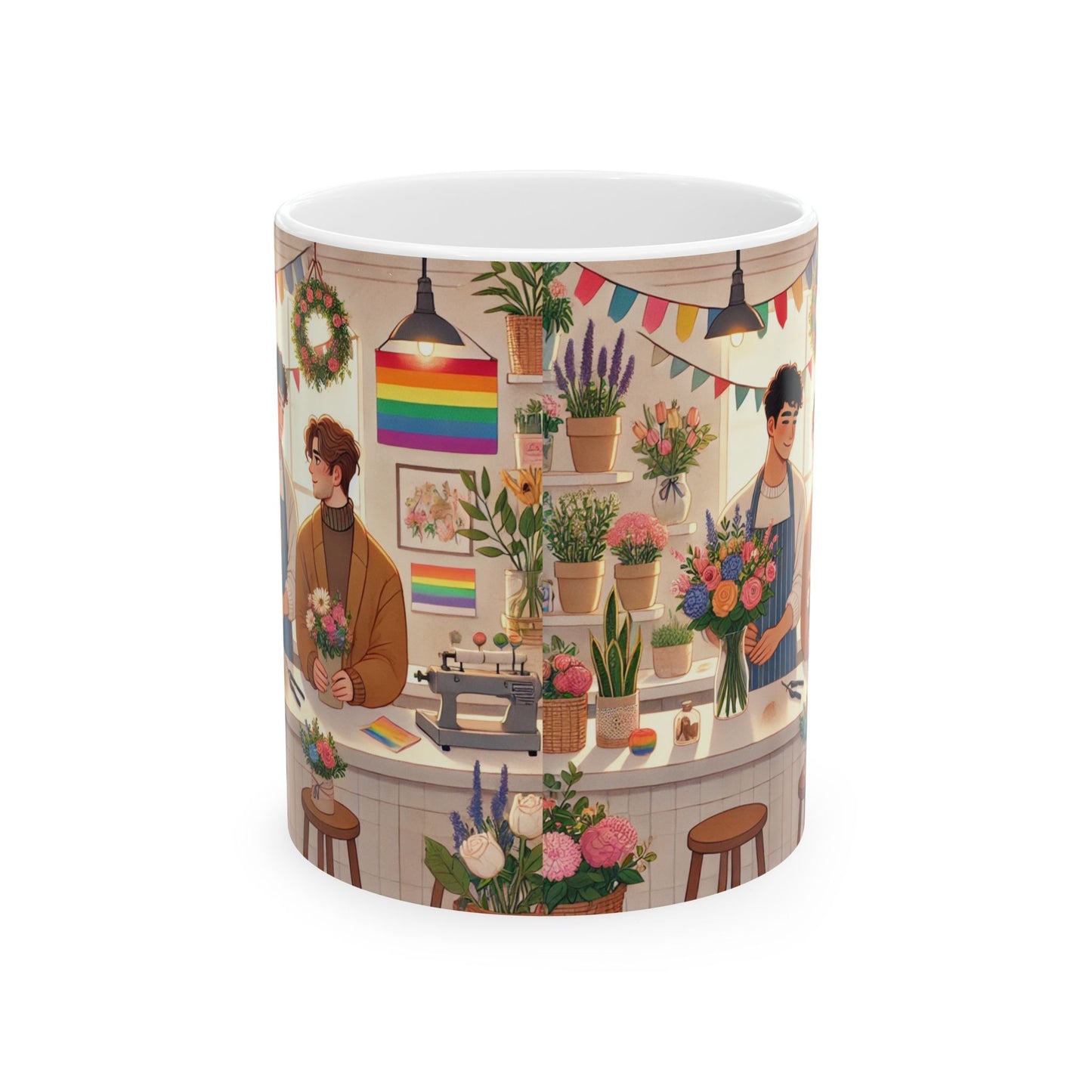 Floral Art Ceramic Mug - Colorful Flower Shop Design